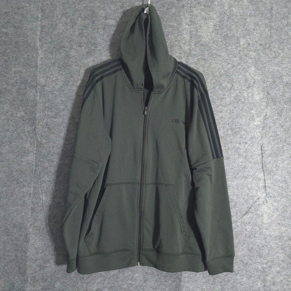 Adidas Full Zip Hoodie Jacket Men XL Athletic Athleisure Tricot Sportswear Green